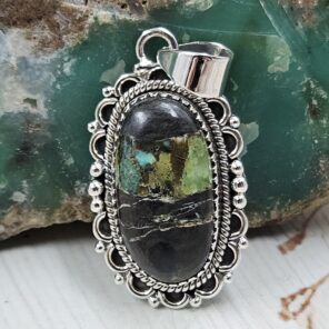 Black Jack Turquoise 1.25" 925 Sterling Silver Pendant (RS41-462)