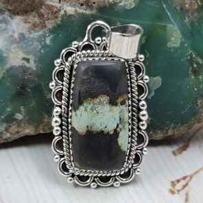 Black Jack Turquoise 1.25" 925 Sterling Silver Pendant (RS41-463)