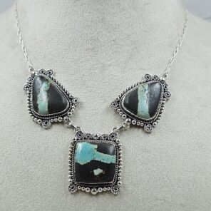 Black Jack Turquoise 925 Sterling Silver Necklace (RS40-53)