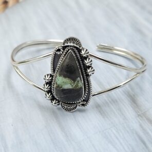 Black Jack Turquoise 925 Sterling Silver Bangle (RS40-27)