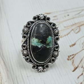 Black Jack Turquoise Size US 9 925 Sterling Silver Ring (RS42-238)