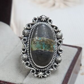 Black Jack Turquoise Size US 9 925 Sterling Silver Ring (RS42-237)