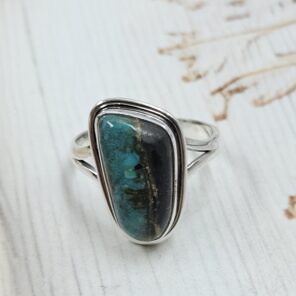 Black Jack Turquoise Size US 9 925 Sterling Silver Ring (RS42-303)