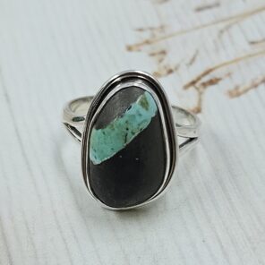 Black Jack Turquoise Size US 7 925 Sterling Silver Ring (RS42-306)