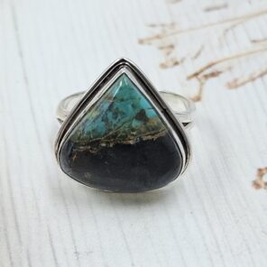 Black Jack Turquoise Size US 9 925 Sterling Silver Ring (RS42-301)