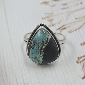 Black Jack Turquoise Size US 10 925 Sterling Silver Ring (RS42-304)