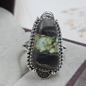 Black Jack Turquoise Size US 10 925 Sterling Silver Ring (RS42-288)