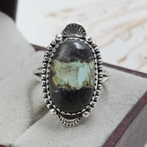 Black Jack Turquoise Size US 10 925 Sterling Silver Ring (RS42-287)