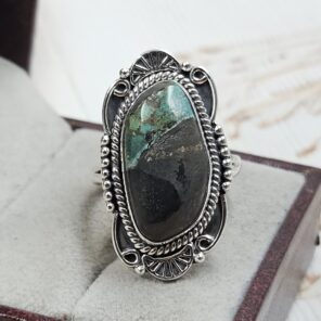 Black Jack Turquoise Size US 10 925 Sterling Silver Ring (RS42-222)