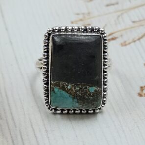 Black Jack Turquoise Size US 9 925 Sterling Silver Ring (RS42-290)