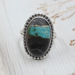 Black Jack Turquoise Size US 8 925 Sterling Silver Ring (RS42-294)