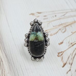 Black Jack Turquoise Size US 7 925 Sterling Silver Ring (RS42-208)