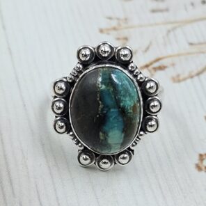 Black Jack Turquoise Size US 9 925 Sterling Silver Ring (RS42-203)