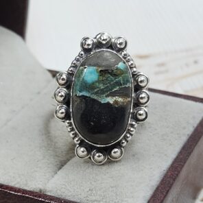 Black Jack Turquoise Size US 9 925 Sterling Silver Ring (RS42-204)