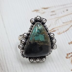 Black Jack Turquoise Size US 10 925 Sterling Silver Ring (RS42-207)