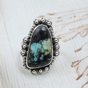 Black Jack Turquoise Size US 10 925 Sterling Silver Ring (RS42-206)