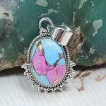 Cotton Candy Turquoise 1" 925 Sterling Silver Pendant (REXT89-240)