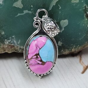 Cotton Candy Turquoise 1" 925 Sterling Silver Pendant (REXT89-233)