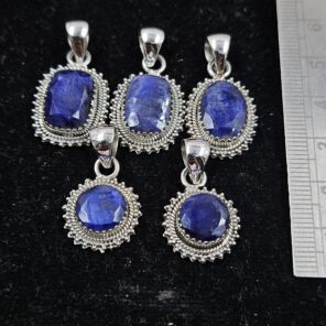 5 PCS Bulk Lot Blue Sapphire 925 Sterling Silver Pendant (REXT154-59)