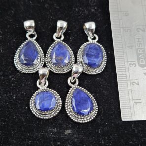 5 PCS Bulk Lot Blue Sapphire 925 Sterling Silver Pendant (REXT154-60)