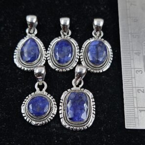 5 PCS Bulk Lot Blue Sapphire 925 Sterling Silver Pendant (REXT154-58)