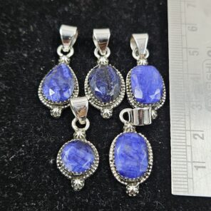 5 PCS Bulk Lot Blue Sapphire 925 Sterling Silver Pendant (REXT154-56)