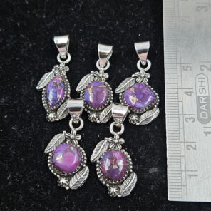 5 PCS Bulk Lot Purple Copper Turquoise 925 Sterling Silver Pendant (REXT154-49)