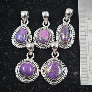 5 PCS Bulk Lot Purple Copper Turquoise 925 Sterling Silver Pendant (REXT154-43)