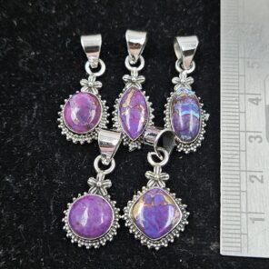 5 PCS Bulk Lot Purple Copper Turquoise 925 Sterling Silver Pendant (REXT154-45)