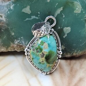 Sonoran Gold Turquoise 1.25" 925 Sterling Silver Pendant (REXT68-438)