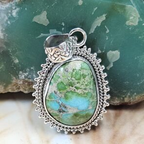 Sonoran Gold Turquoise 1.25" 925 Sterling Silver Pendant (REXT68-305)