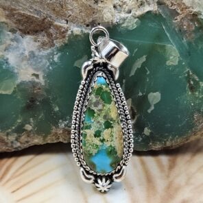 Sonoran Gold Turquoise 1.25" 925 Sterling Silver Pendant (REXT68-289)