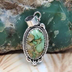 Sonoran Gold Turquoise 1.25" 925 Sterling Silver Pendant (REXT68-286)