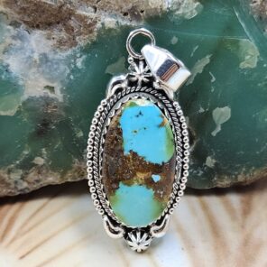 Sonoran Gold Turquoise 1.25" 925 Sterling Silver Pendant (REXT68-292)