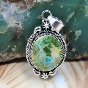 Sonoran Gold Turquoise 1.25" 925 Sterling Silver Pendant (REXT68-293)