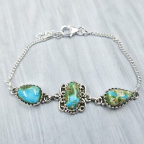 Sonoran Gold Turquoise 925 Sterling Silver Bracelet (RS36-156)