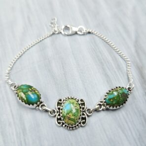 Sonoran Gold Turquoise 925 Sterling Silver Bracelet (RS36-142)