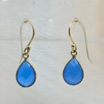 Blue Chalcedony 1.25" Brass Earring (BR12-22)