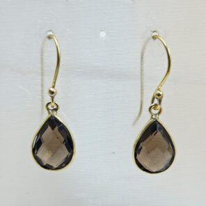 Smoky Quartz 1.25" Brass Earring (BR12-26)