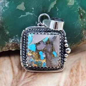 Pink Opal Turquoise 0.75" 925 Sterling Silver Pendant (RS27-177)