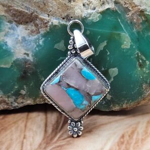 Pink Opal Turquoise 0.75" 925 Sterling Silver Pendant (RS27-176)