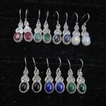 7 Pairs Cab Natural Gemstone Wholesale Lot in 925 Silver Earrings (RS59-238)