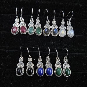 7 Pairs Cab Natural Gemstone Wholesale Lot in 925 Silver Earrings (RS59-233)