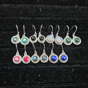 7 Pairs Cab Natural Gemstone Wholesale Lot in 925 Silver Earrings (RS59-237)