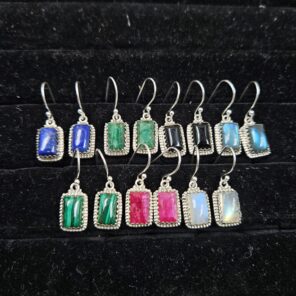 7 Pairs Cab Natural Gemstone Wholesale Lot in 925 Silver Earrings (RS59-232)