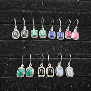 7 Pairs Cab Natural Gemstone Wholesale Lot in 925 Silver Earrings (RS59-234)
