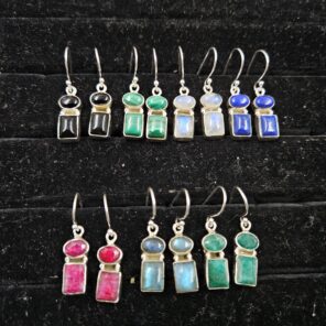 7 Pairs Cab Natural Gemstone Wholesale Lot in 925 Silver Earrings (RS59-235)