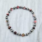 Red Rose Dahlia & Navajo Pearls 925 Sterling Silver Bracelet (RS62-344)