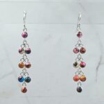 Pink Dahlia Turquoise 2.75" 925 Sterling Silver Chandelier Earrings (RS52-307)
