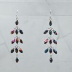 Pink Dahlia Turquoise 3" 925 Sterling Silver Chandelier Earrings (RS52-303)